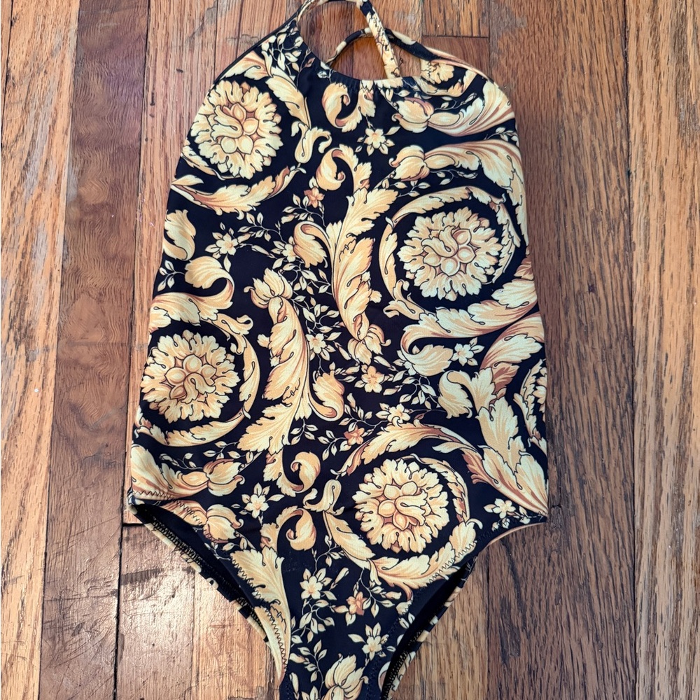 Yellow and Black Floral Swimsuit
